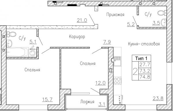 двух комнатная квартира в городе Воронеж
в г. Воронеж
74.80 кв.м.