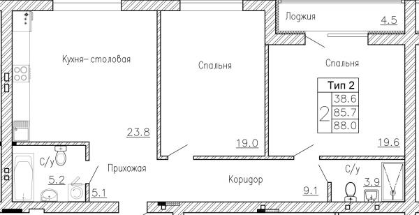 двух комнатная квартира в городе Воронеж
в г. Воронеж
88.00 кв.м.
